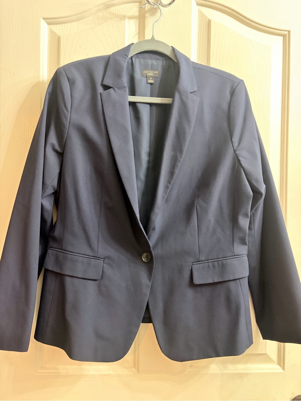 Ann Taylor Navy Single-Button Blazer with Notch Lapel